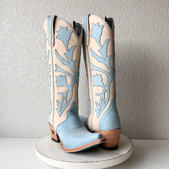 Lane Boots Shoes - Lane JOLENE Womens Cowboy Boots 6.5 Blueberry Buttermilk Leather 15" Western